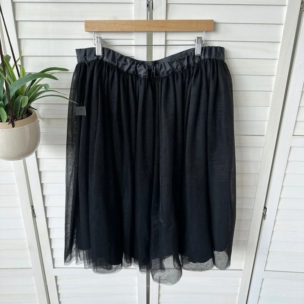 New Eloquii Studio‎ Black Tulle Skirt Elastic Waist Midi Lined Party Size 16